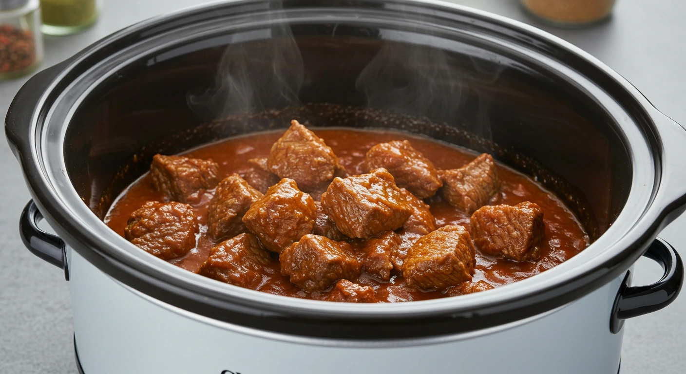 "Tender Crockpot Cube Steak garnished with parsley."