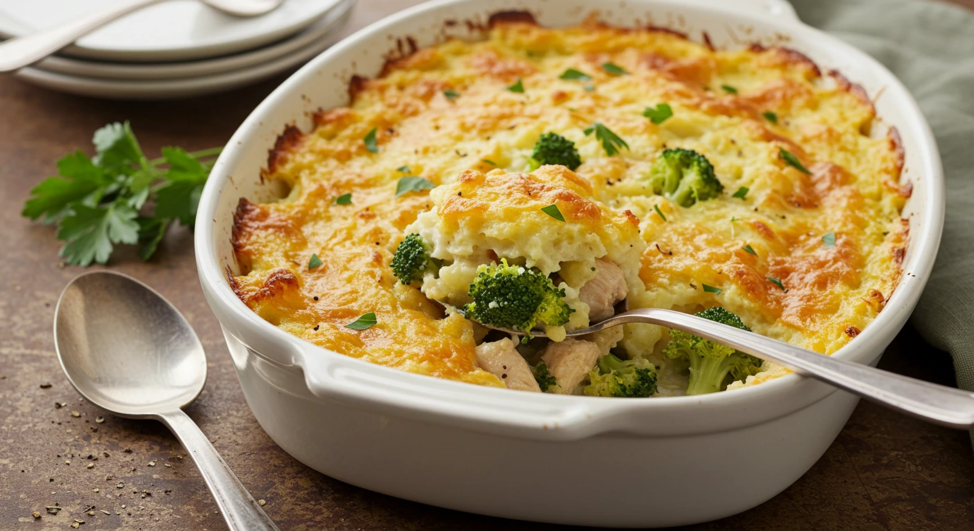 Baked Potato Chicken Broccoli casserole on a plate