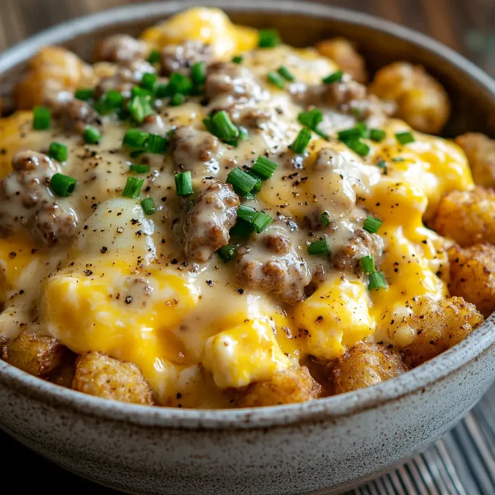 Tater Tot Breakfast Bowl with Sausage Gravy