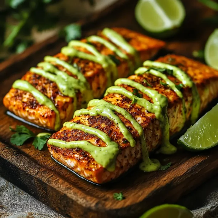 Baked Cajun Salmon with Creamy Avocado Lime Sauce