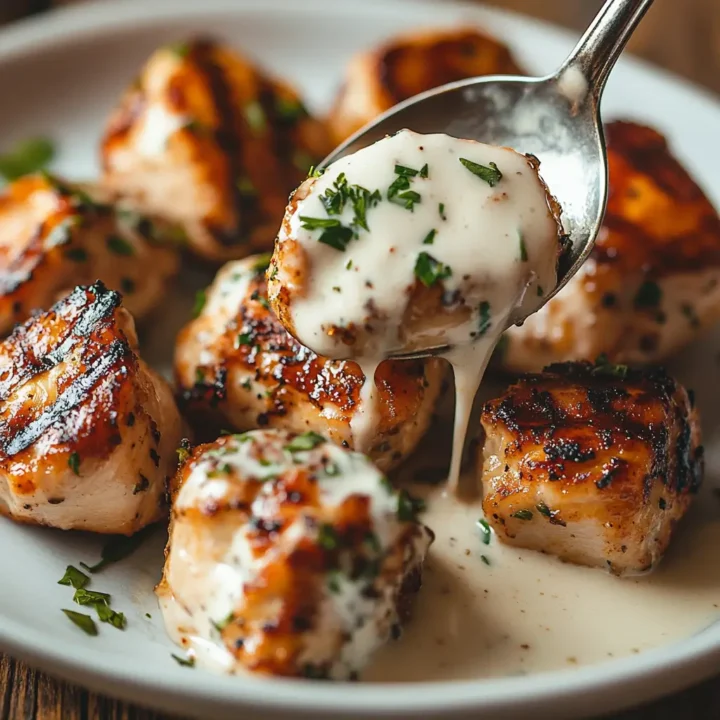 Grilled Chicken Bites with Creamy Garlic Sauce
