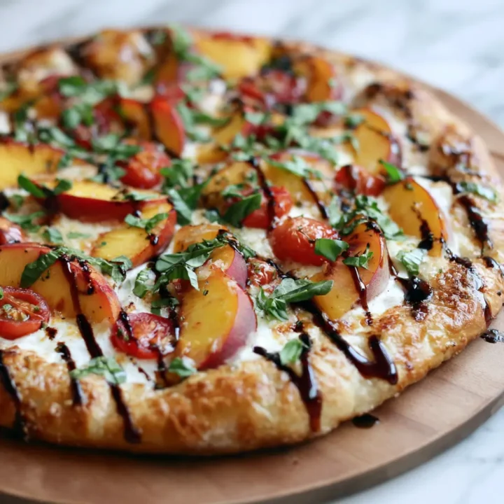 Balsamic Peach Caprese Pizza
