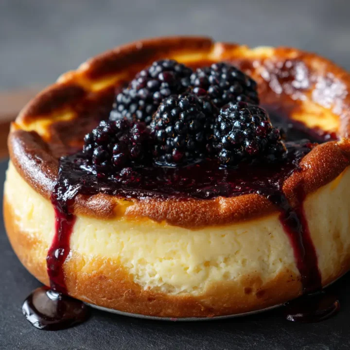 London Fog Basque Cheesecake with Blackberry Sauce