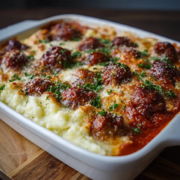 Meatball & Mashed Potato Bake