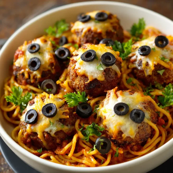 Spooky Spaghetti & Cheesy Monster Meatballs