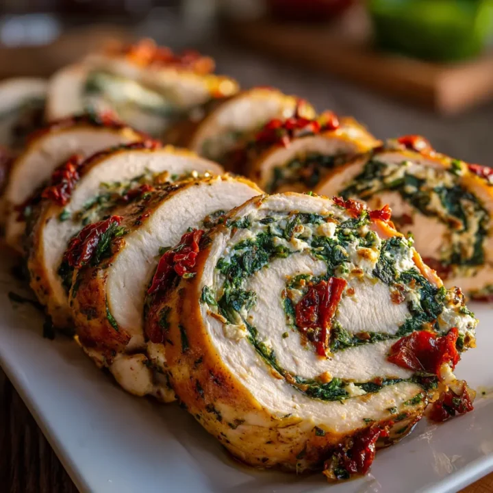 Rolled Up Chicken with Feta, Spinach, and Sun-Dried Tomatoes
