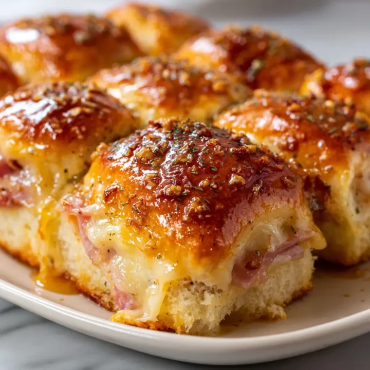 Baked Ham and Cheese Rolls with a Sweet Tangy Honey Mustard Glaze