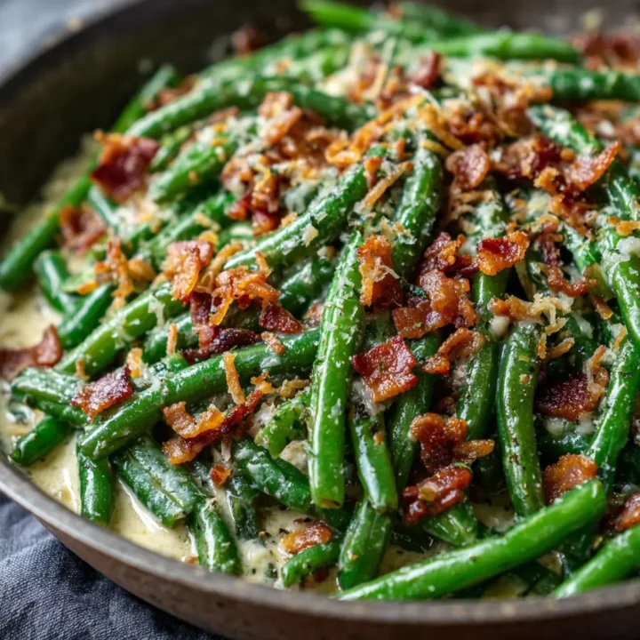 Green Beans in Creamy Parmesan Sauce – with Bacon