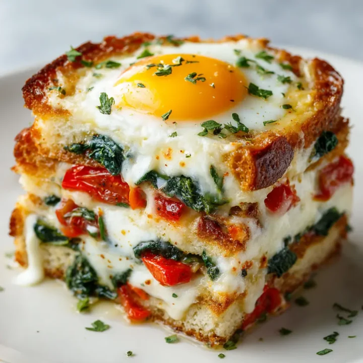 Layered Egg & Bread Breakfast Baked Eggs Napoleon
